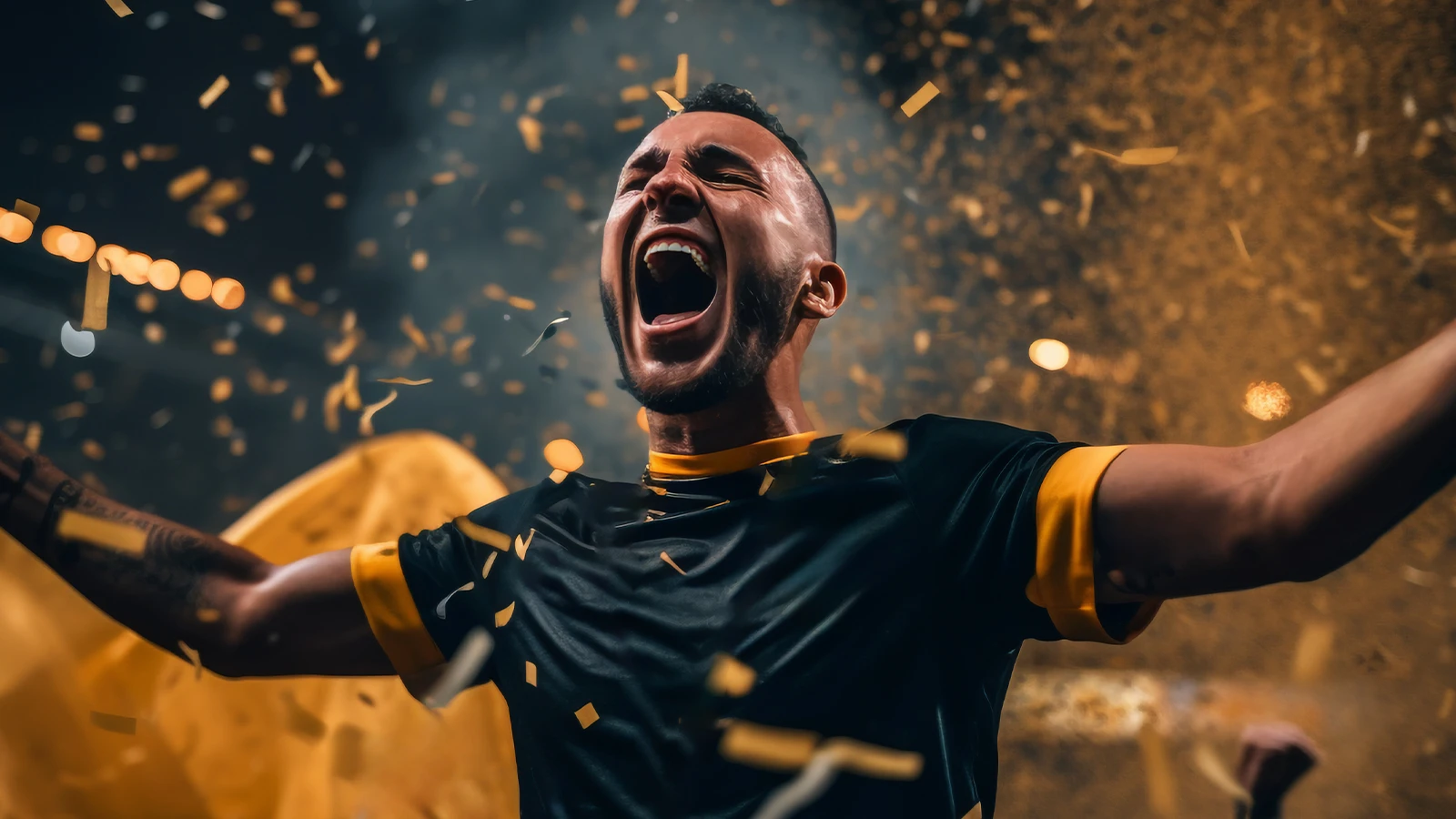 Jogador comemorando o gol